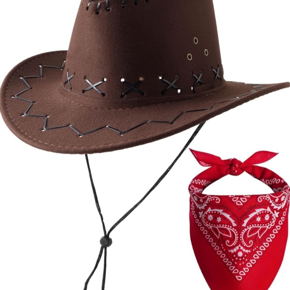 Brown Cowboy Hat with Red Bandana
